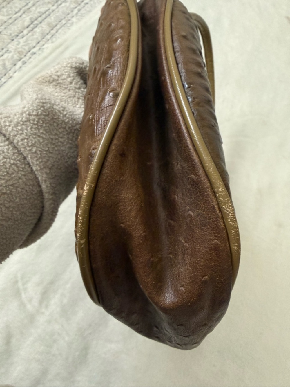 Vintage VEARI Genuine Ostrich Leather Handbag Brown Tan Shoulder Bag - Picture 4 of 11